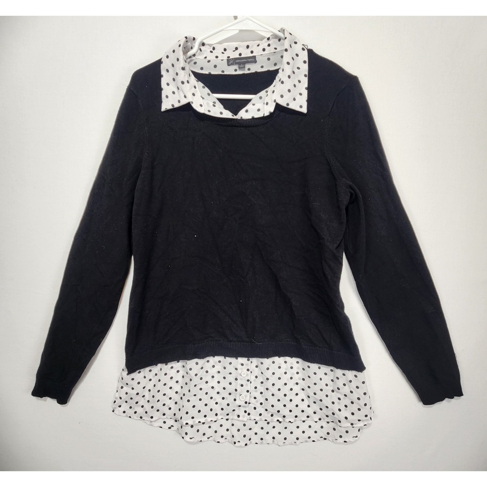 Adrianna Papell‎ Women's Twofer Collared Black/White Layered Sweater Size L